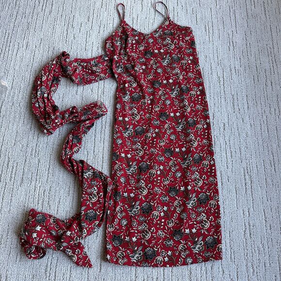 New Making the Cut S3 Ep5 Floral Sash Wrapped Midi Dress Draped Size Medium Red - Picture 8 of 14